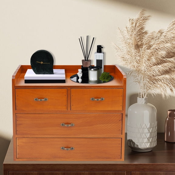 MIYIOKON Tabletop Organizer with 4 Drawers, Vintage Office Organization Storage Cabinet, Desk Accessories