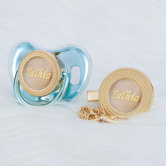 MIYOCAR Custom Gold Bling Baby Pacifier with Personalized Clip for Newborns and Babies Customized Baby Bling Binky &Clip Set bling pacifier