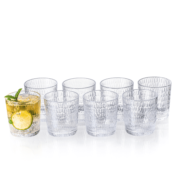 MIYOPESI 15oz Clear Acrylic Glasses Drinkware (Set of 8), Honeycomb BPA-Free Shatter-Proof Plastic Tumblers