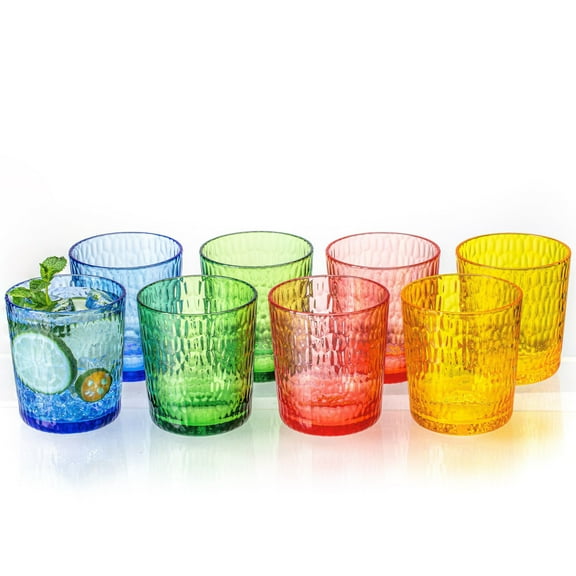 MIYOPESI 15oz Colorful Acrylic Glasses Drinkware (Set of 8), Honeycomb BPA-Free Shatter-Proof Plastic Tumblers