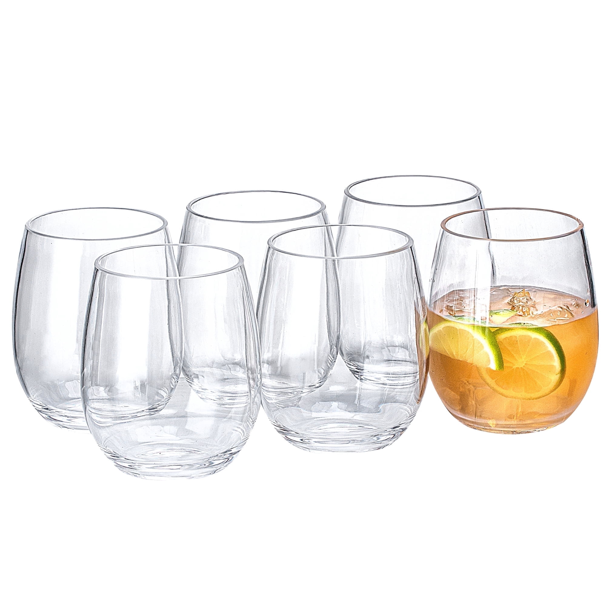 MIYOPESI 18oz Clear Stemless Wines Glasses (Set of 6), Shatter-Proof Bar Glasses, BPA-Free, Dishwasher-Safe
