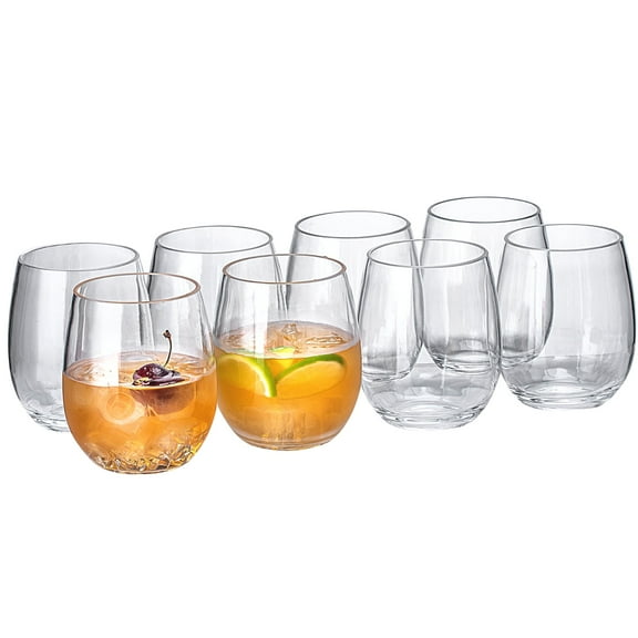 MIYOPESI 18oz Clear Stemless Wines Glasses (Set of 8), Shatter-Proof Bar Glasses, BPA-Free, Dishwasher-Safe