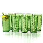 MIYOPESI 18oz Green Acrylic Glasses Set of 8, Ice-Carved Design BPA-Free Shatter-Proof Tumblers