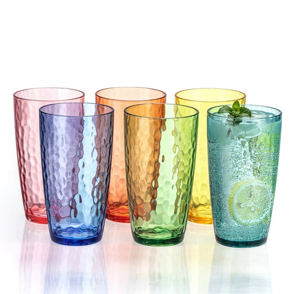 MIYOPESI 20oz Colorful Acrylic Glasses Drinkware (Set of 6), Hammered BPA-Free Shatter-Proof Plastic Tumblers