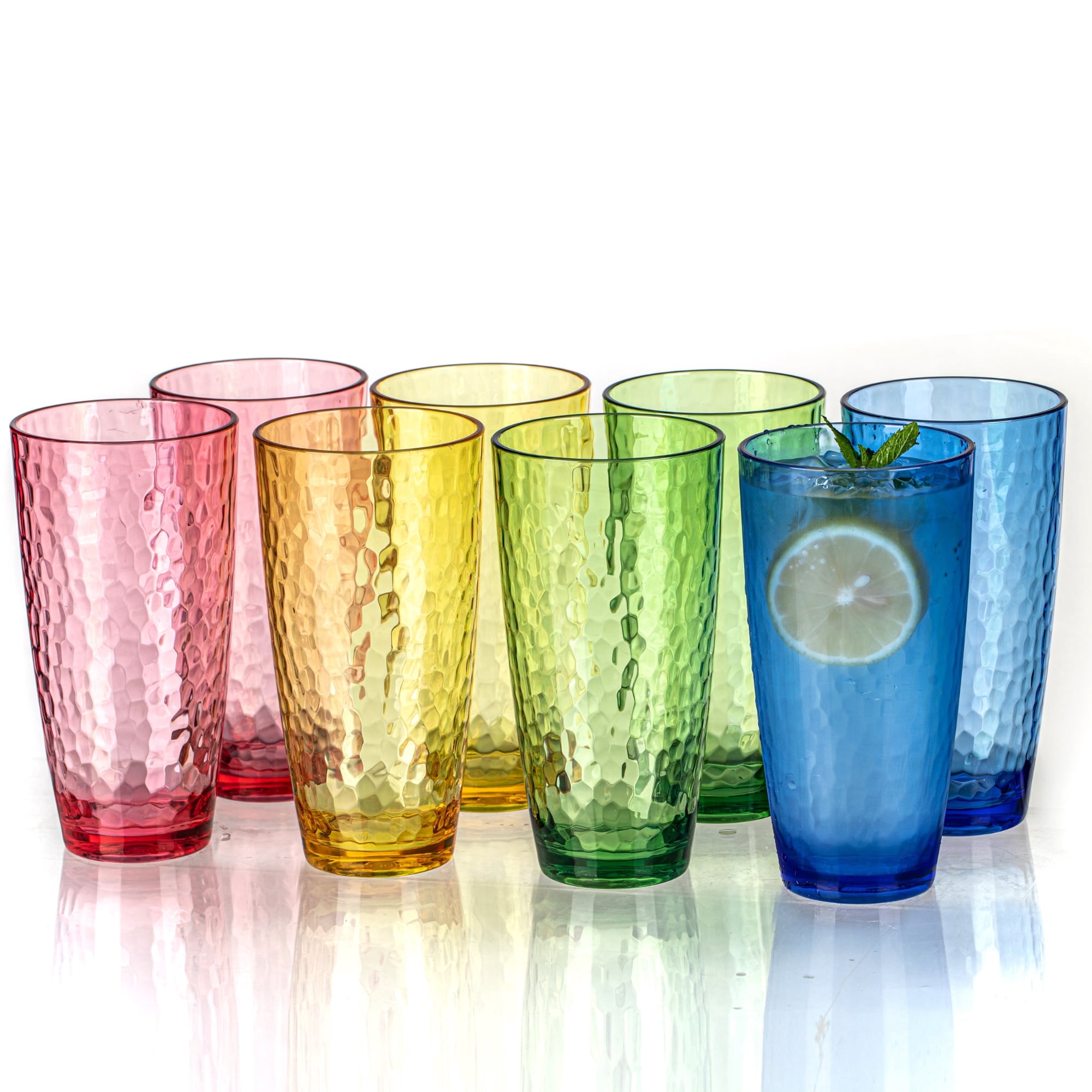 MIYOPESI 26oz Colorful Acrylic Glasses Drinkware (Set of 8), Hammered  BPA-Free Shatter-Proof Plastic Tumblers