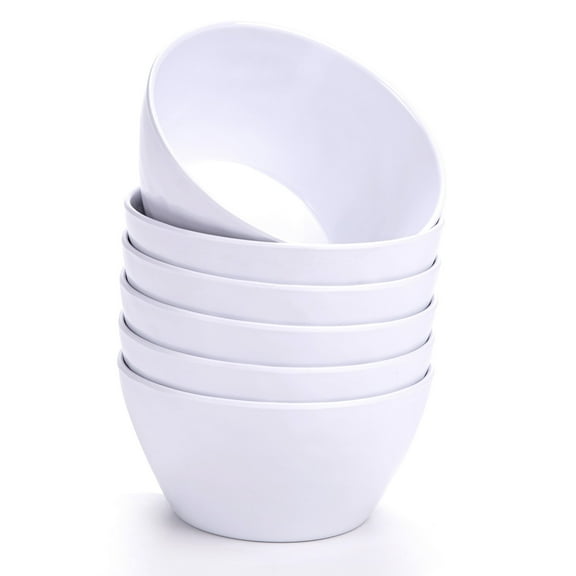 MIYOPESI 4.7-Inch Melamine Rice Bowls (Set of 6) - 12oz Unbreakable and Reusable Soup Bowls with Ceramic Feel, Stackable and Dishwasher-Safe Dinnerware (White)