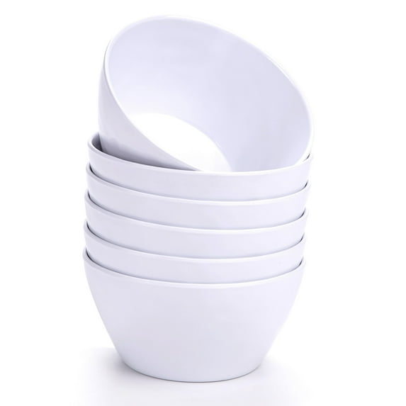 MIYOPESI 4.7-Inch Melamine Rice Bowls (Set of 6) - 12oz Unbreakable and Reusable Soup Bowls with Ceramic Feel, Stackable and Dishwasher-Safe Dinnerware (White)