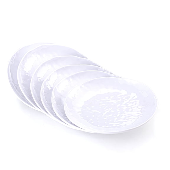 MIYOPESI 6.7-Inch Melamine Dessert Plates (Set of 6) - Unbreakable and Reusable Dinnerware with Ceramic Feel, Stackable and Dishwasher-Safe (White))