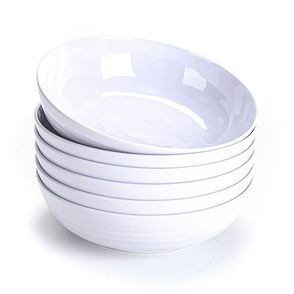 MIYOPESI 8-Inch Melamine Salad & Pasta Bowls - Set of 6, Unbreakable & Reusable with Ceramic Feel, Stackable & Dishwasher-Safe Platic Dinner Bowls, Versatile for All Meals (White))