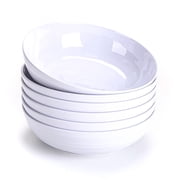 MIYOPESI 8-Inch Melamine Salad & Pasta Bowls - Set of 6, Unbreakable & Reusable with Ceramic Feel, Stackable & Dishwasher-Safe Platic Dinner Bowls, Versatile for All Meals White