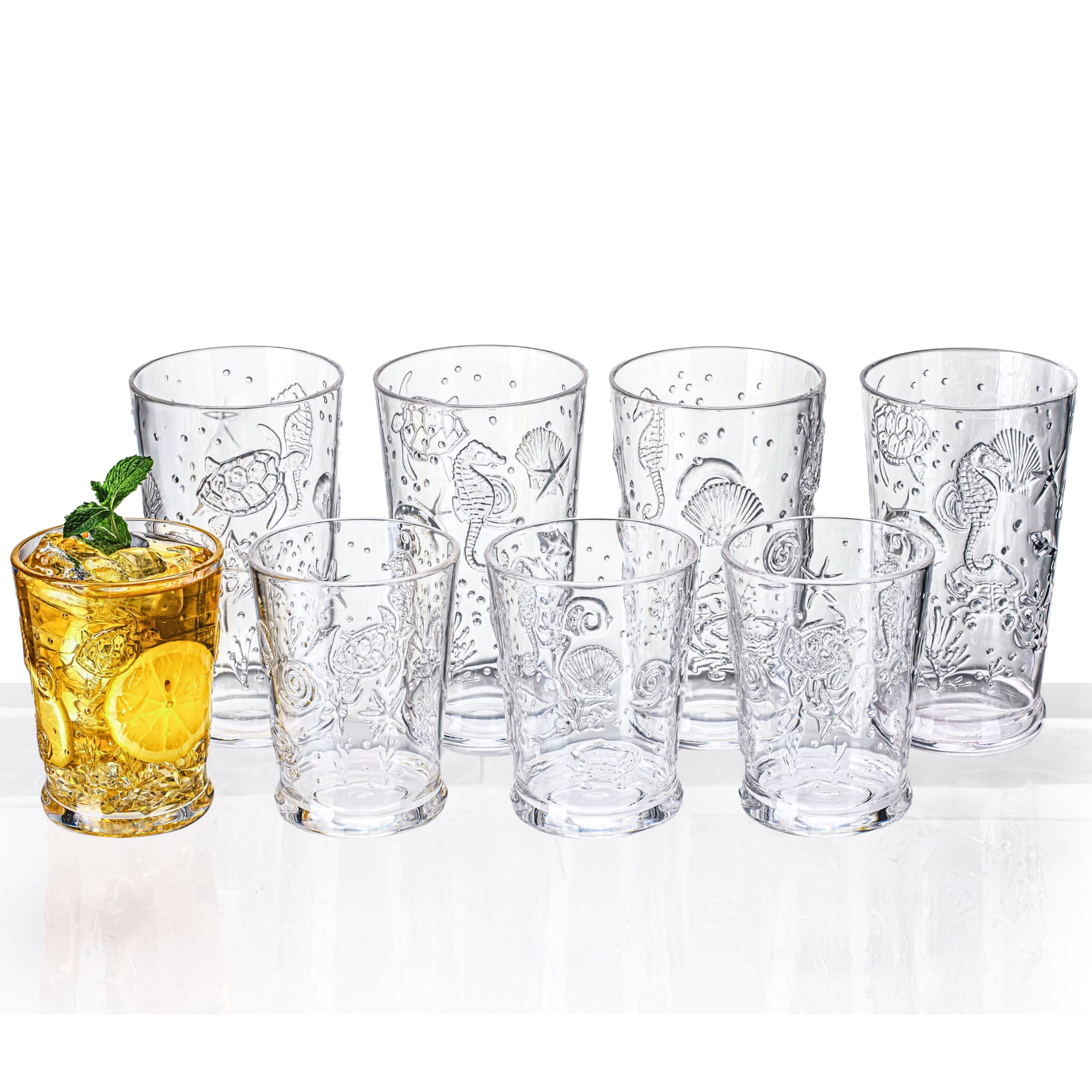 MIYOPESI Coastal Acrylic Glasses (Set of 8), 14oz&22oz Summer Beach ...