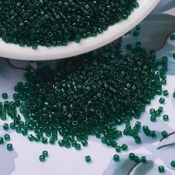 MIYUKI Beads Cylinder Japanese Seed Beads 11/0 (DB0713) Transparent Dark Emerald 1.3x1.6mm Hole: 0.8mm about 2000pcs/10g