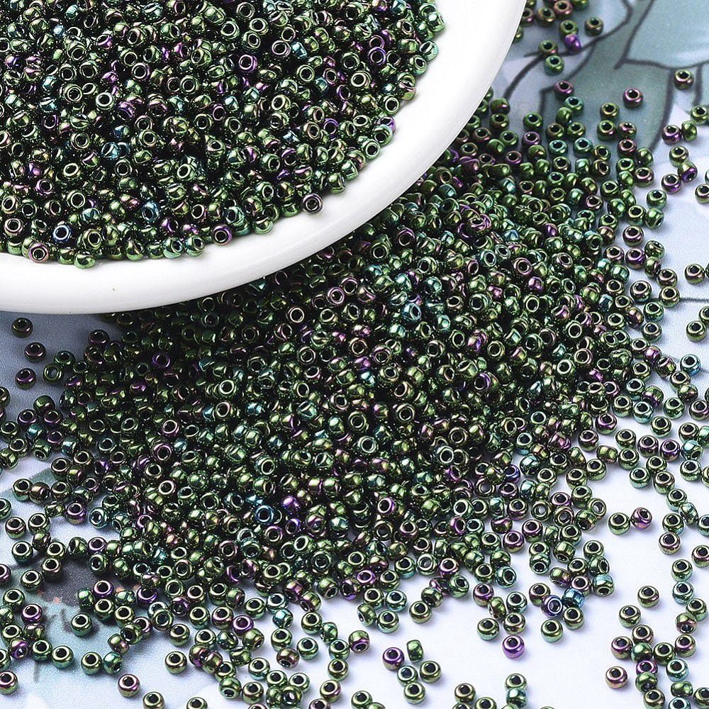 MIYUKI Round Rocailles Beads Japanese Seed Beads (RR465) Metallic Dark Green Iris 11/0 2x1.3mm Hole: 0.8mm 5500pcs/50g