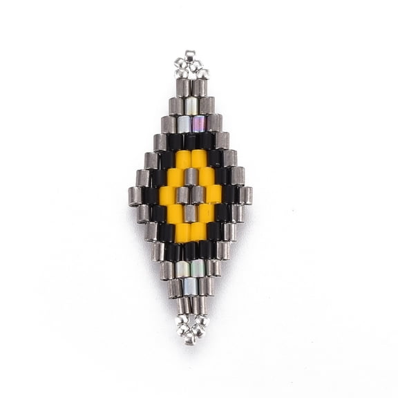 MIYUKI & TOHO Handmade Japanese Seed Beads Links Loom Pattern Rhombus Colorful 31.4~33x12.7~13.4x1.6~1.7mm Hole: 1~1.4mm