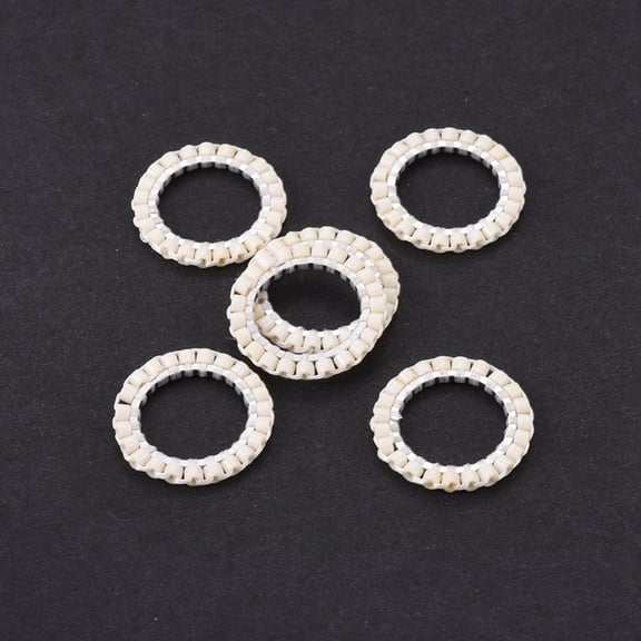 MIYUKI TOHO Handmade Seed Beads with 304 Stainless Steel Link Rings Loom Pattern Ring Silver Seashell Color 14.5~15x1.7mm