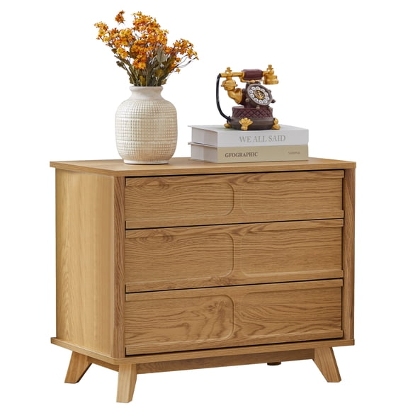 MIYZEAL 3 Drawer Dresser for Bedroom, Modern Wood Chest of Drawers & Nightstand - Farmhouse Rustic Storage Cabinet, Sturdy for Living Room, Office(Oak)