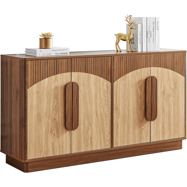 MIYZEAL 57.8" Large Buffet Sideboard Cabinet, Modern Buffet Cabinet with Storage, Symmetrical Fluted Arc Accent Sideboard Console Table for Dining Room, Kitchen, and Living Room