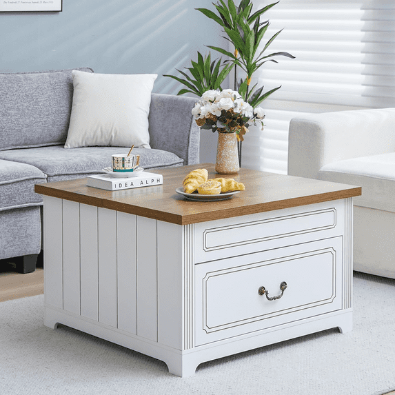 MIYZEAL Farmhouse 31.5" Lift Top Coffee Table with Large Hidden Compartment, Multi-Functional Center Table with Storage for Living Room, Dining & Work