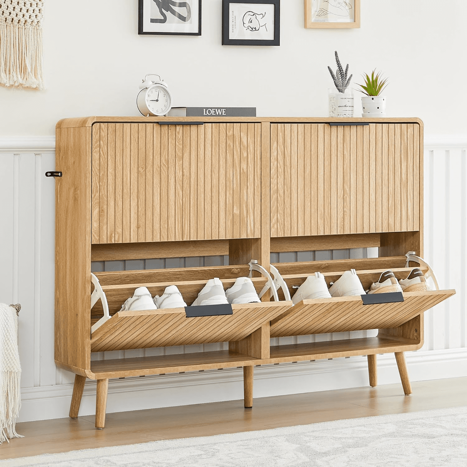Fluted Large Shoe Cabinet