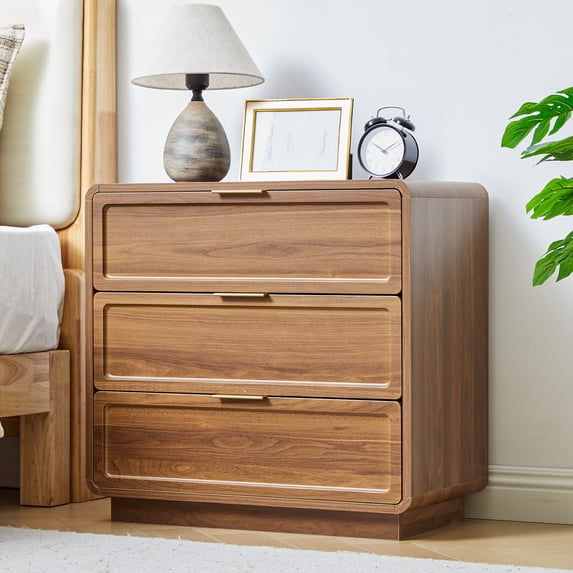 MIYZEAL Mid-Century Modern 3-Drawer Dresser & Nightstand, Wood Storage Cabinet for Bedroom, Living Room or Entryway, Farmhouse Bedside Table, Brown