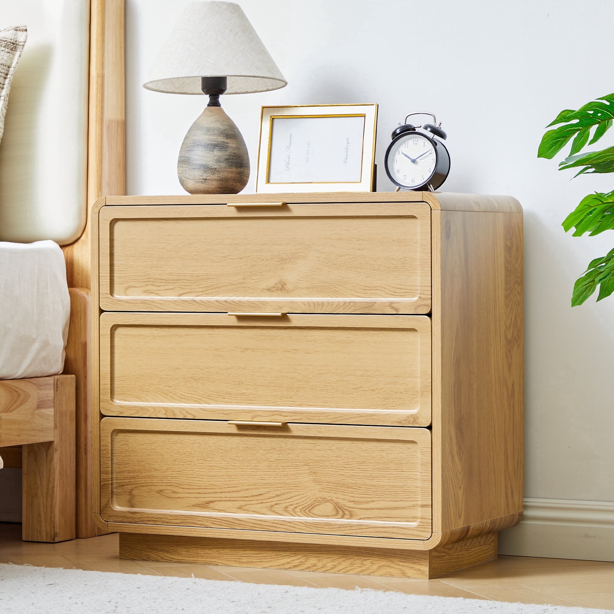 Mid-Century Modern 3-Drawer Dresser & Nightstand, Wood Storage Cabinet for Bedroom, Living Room or Entryway, Farmhouse Bedside Table, Oak