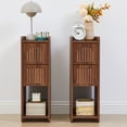 thumbnail image 1 of MIYZEAL Narrow Walnut Nightstand Set of 2, 23.62" Tall Small Bedside Table with 2 Drawers & Open Compartment, Slim Side End Table, Mid-Century Modern Night Stand for Bedroom, Small Spaces, 1 of 10