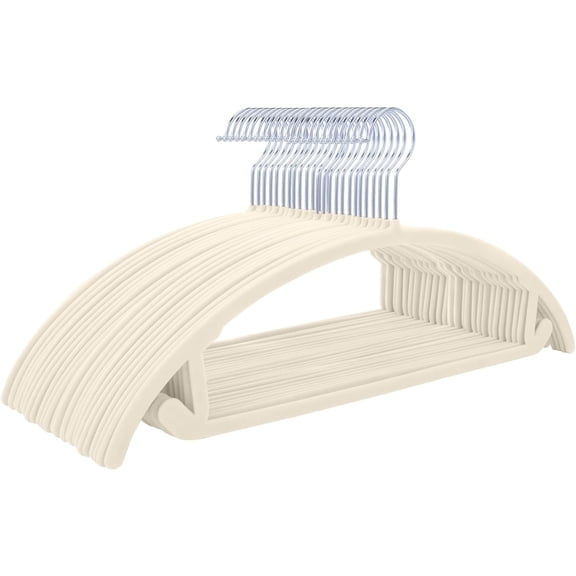 MIZGI Premium Velvet Hangers 50 Pack Heavyduty- Non Slip No Shoulder Bump Suit Hanger - Chrome Hooks,Space Saving Clothes Rounded Shape for Coat,Sweater,Jackets,Pants