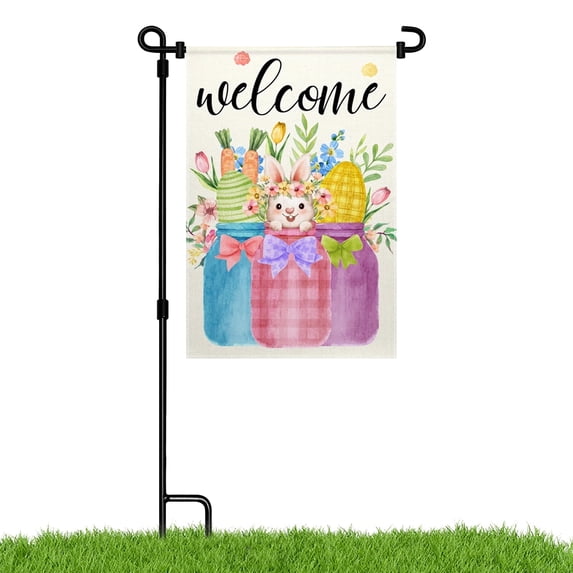 MIZHONA 28" x 40" Burlap Spring Garden Flag,Double-Sided Easter Eggs Summer Outdoor Decoration