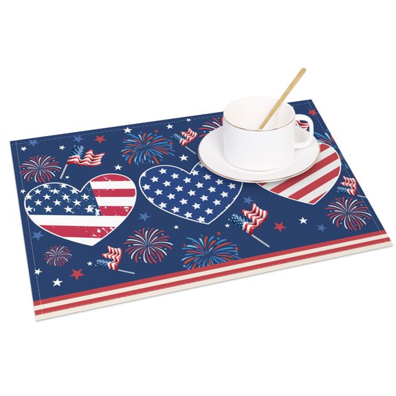 MIZHONA 4th of July Placemats Set of 4 American Flag Table Place Mats Patriotic Decorations 12x18 inch