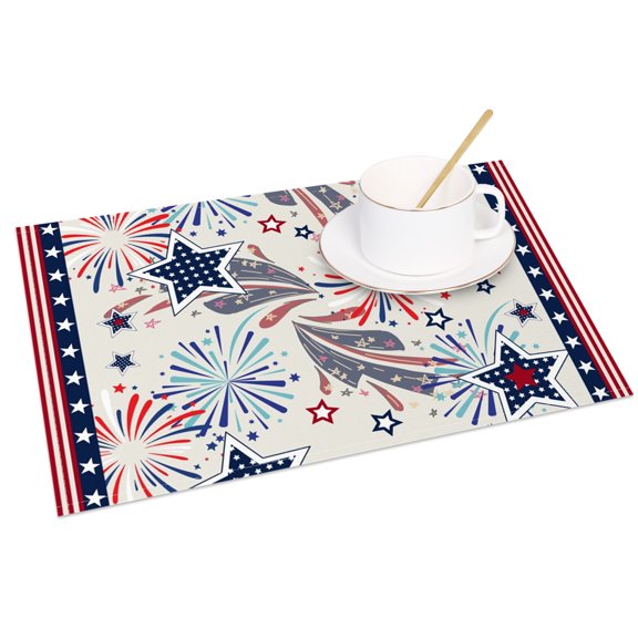 MIZHONA 4th of July Placemats Set of 4 Star American Flag Table Place Mats Patriotic Decorations 12x18 inch