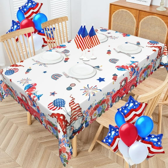MIZHONA 4th of July Tablecloth Patriotic Truck Rectangle Table Cloth for Dinning,Kitchen,Party，60" x 84"
