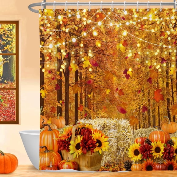 MIZHONA Fall Harvest Shower Curtain Thanksgiving Autumn Farmhouse Country Forest Fabric Waterproof Bathroom Curtain 72 inch