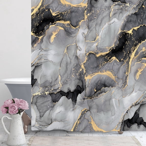 MIZHONA Black Gray Marble Shower Curtain Abstract Modern Fabric Bathroom Curtain set,72x78 inch