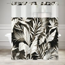 MIZHONA Black Shower Curtain with Snap in Liner，Dark Green Leaves No Hook Fabric Bathroom Curtain,71"× 74"