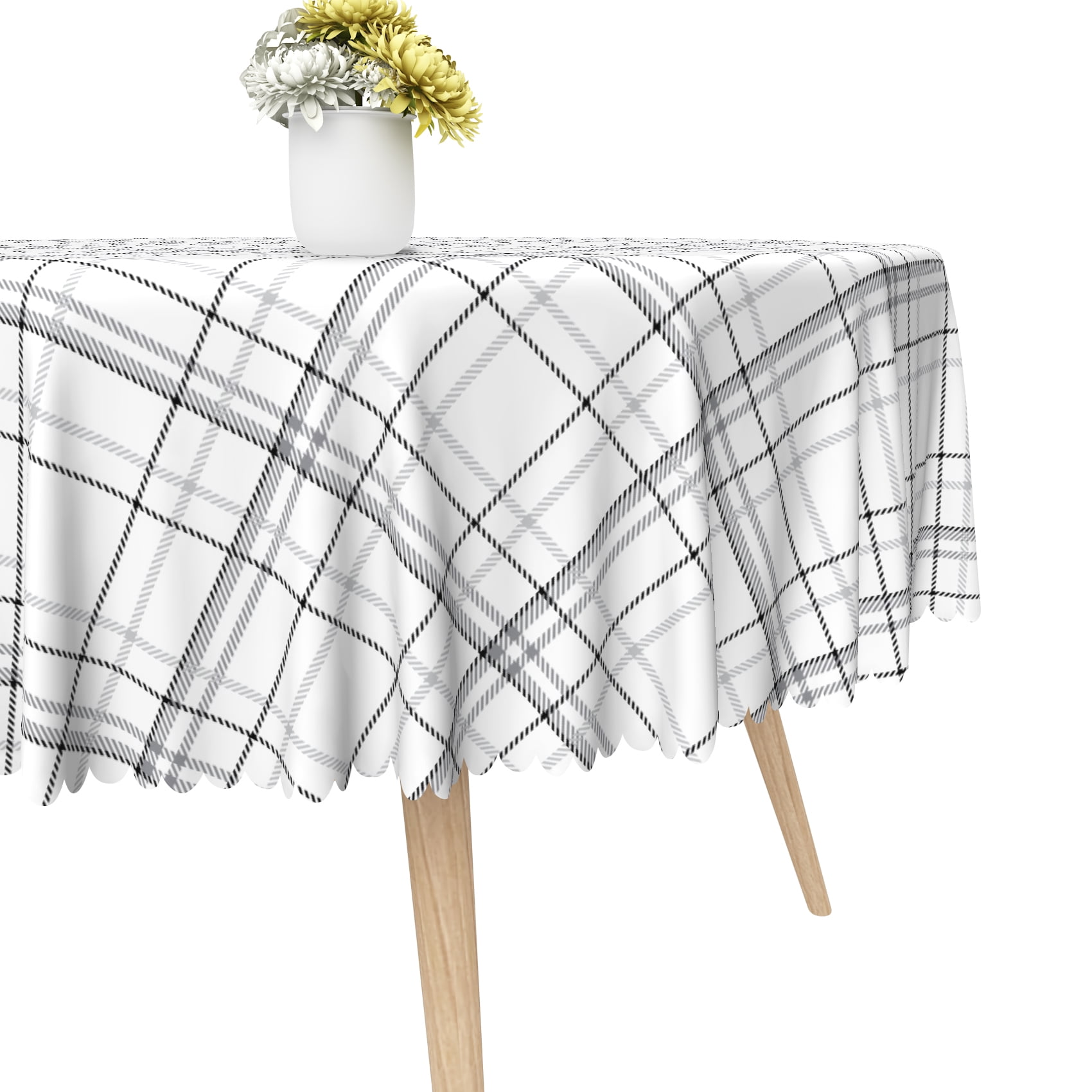 MIZHONA Black and White Round Tablecloth,Stripes Table Cloth for ...
