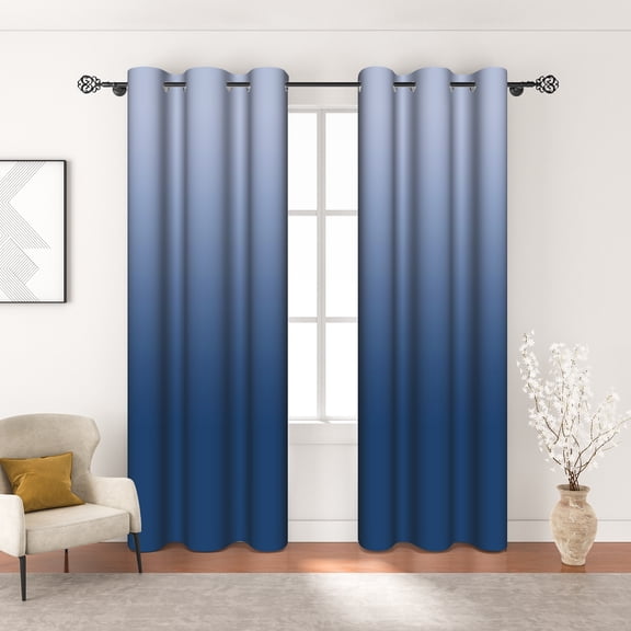 MIZHONA Blue Blackout Curtains for Living Room Gradient Window Curtain Set of 2,42"x84"