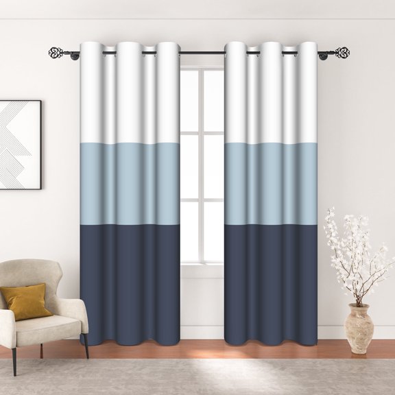 MIZHONA Navy Blue Blackout Curtains Set of 2 for Living Room Ombre Gradient Thermal Insulated Window Curtains Drapes 84 inch Long