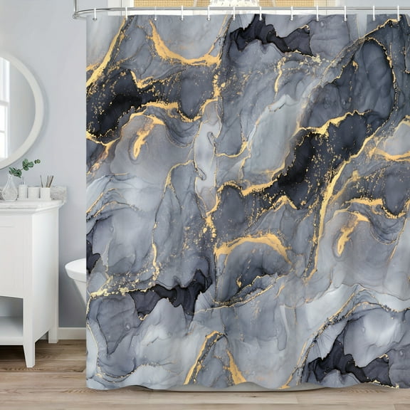 MIZHONA Grey Marble Shower Curtain Abstract Modern Fabric Bathroom Curtain set,72x72 inch