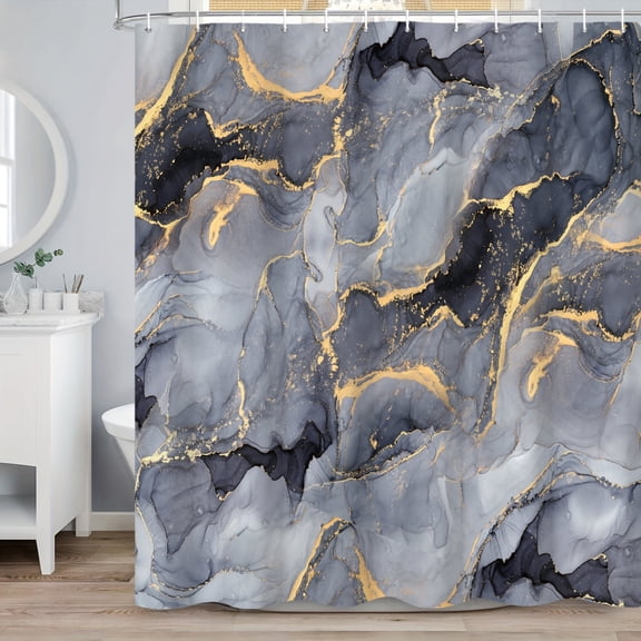 MIZHONA Grey Marble Shower Curtain Abstract Modern Fabric Bathroom Curtain set,72x72 inch