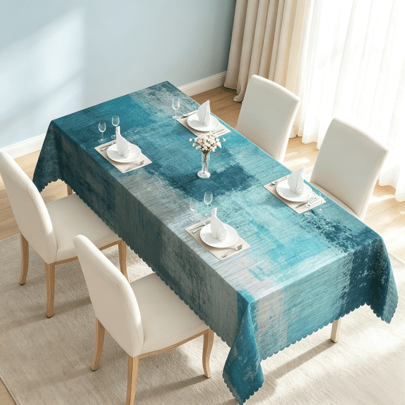 MIZHONA Blue Tablecloth Rectangle Vintage Ombre Table Cloth for Kitchen Dinner Decor,60"x84"