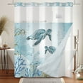thumbnail image 1 of MIZHONA Blue Sea Turtles No Hook Shower Curtain with Snap in Liner,Teal Summer Bath Curtain,71"× 71", 1 of 6