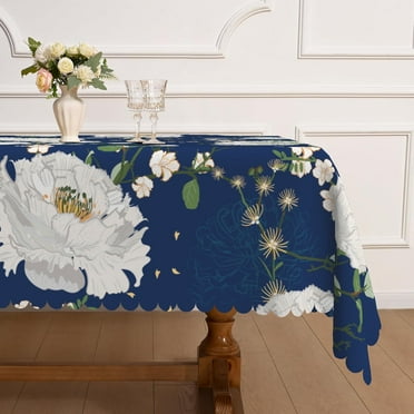 MIZHONA Blue Tablecloth Floral Table Cloth Rectangle for Dinning,Kitchen,Party，60" x 84"