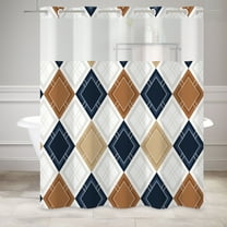MIZHONA Blue and Brown Shower Curtain with Snap in Liner，Geometric No Hook Fabric Bathroom Curtain,71"× 74"