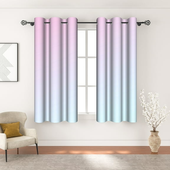 MIZHONA Blue and Pink Blackout Curtains for Living Room Modern Ombre Window Curtain Set of 2,42"x63"