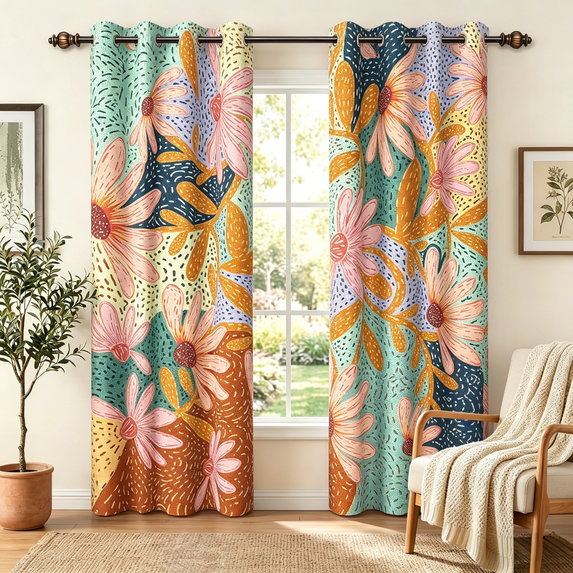 MIZHONA Boho Floral Blackout Curtains Set of 2 84 inch,Bohemain Printed Window Curtain Drapes for Living Room Bedroom