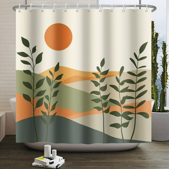 MIZHONA Boho Mid Century Shower Curtain,Abstract Mountain Fabric Waterproof Shower Curtain 60x72
