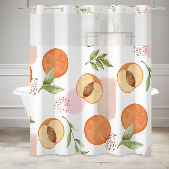 MIZHONA Boho Peach No Hook Shower Curtain with Snap in Liner,Pink Fabric Shower Curtain,71"× 86"