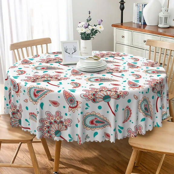 MIZHONA Boho Tablecloth for Table,Bohemia Teal Table Cloth for Kitchen Party Outdoor Decor,72"