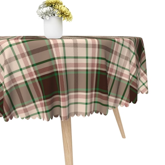 MIZHONA Brown Plaided Round Tablecloth,Checkered Table Cloth for Kitchen Party Outdoor Decor,60"