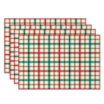 MIZHONA Christmas Placemats Set of 4,Buffalo Plaid Linen Table Mats for Table Decorations 12x18 in
